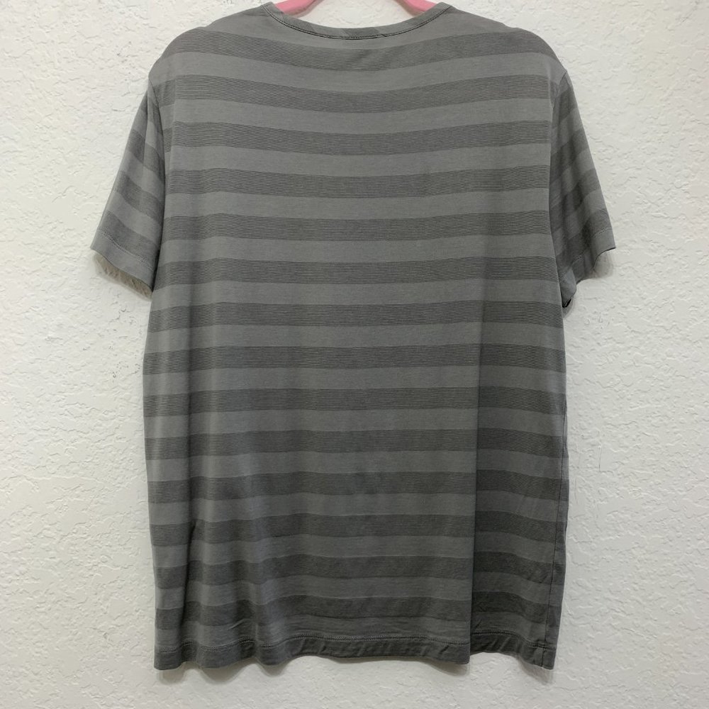 Theory Mens Medium Gray Striped Lightweight Stretch Crew Neck Top Short Sleeves - Picture 6 of 10